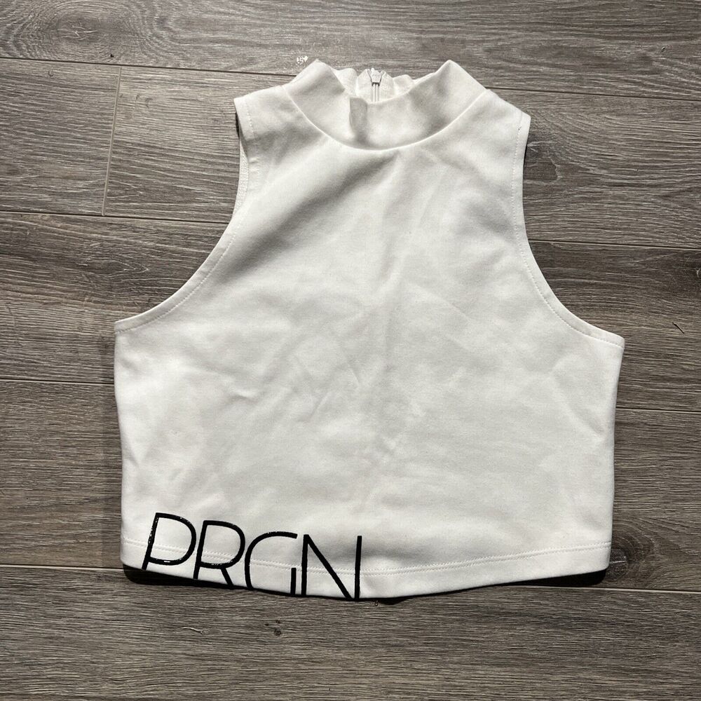 PRGN Womans Mock Neck Sleeveless Cropped Top Sz XSmall White